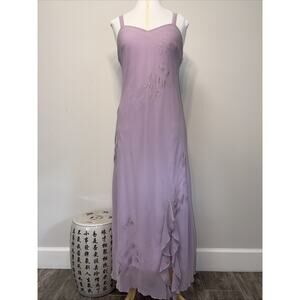 Y2K R&M Richards Lilac Chiffon Slip Dress Bias Cut Maxi Ruffle Hem Formal 12